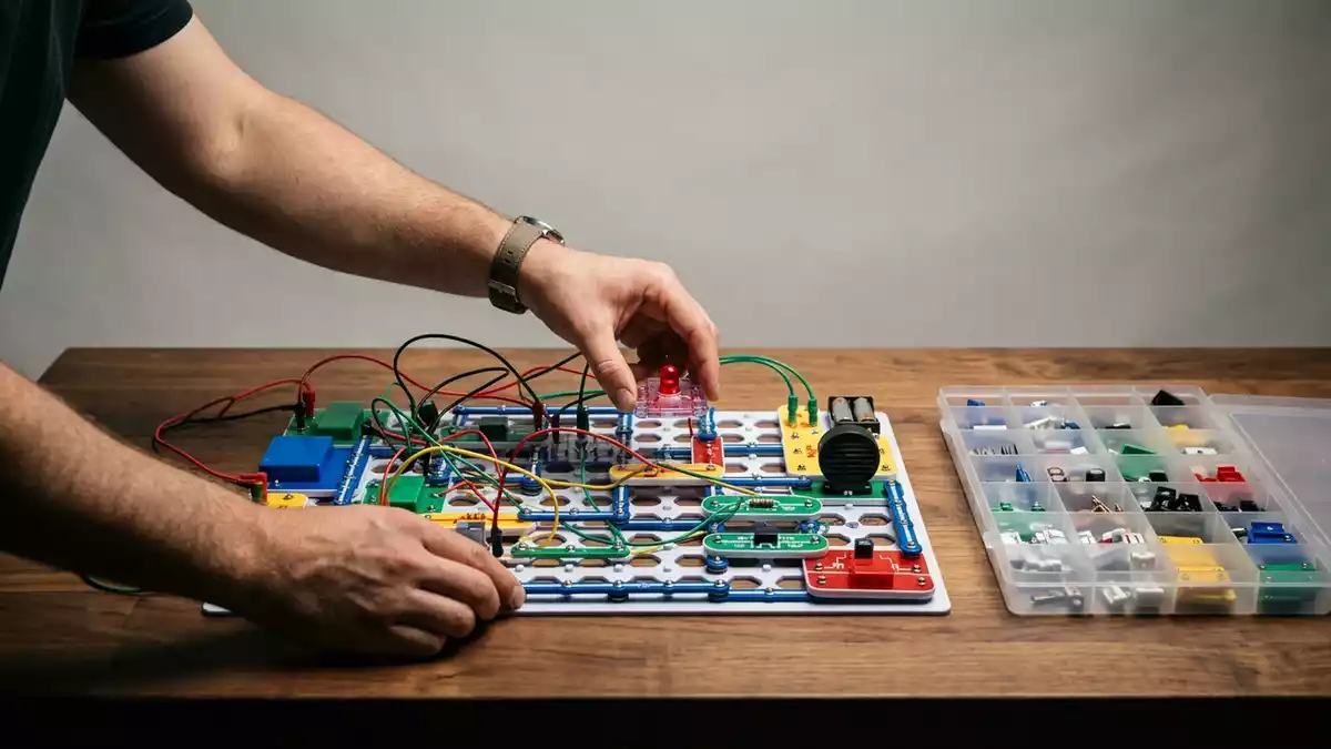 Fotorealistische Studioansicht von Elektronikbaukasten in neutraler Produktdarstellung