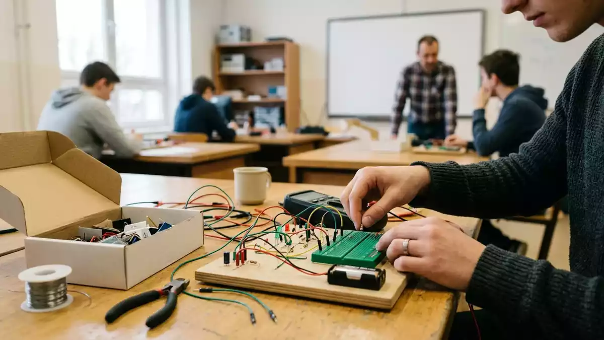 Fotorealistische Ansicht von Elektronikbaukasten am Schreibtisch in realer Umgebung
