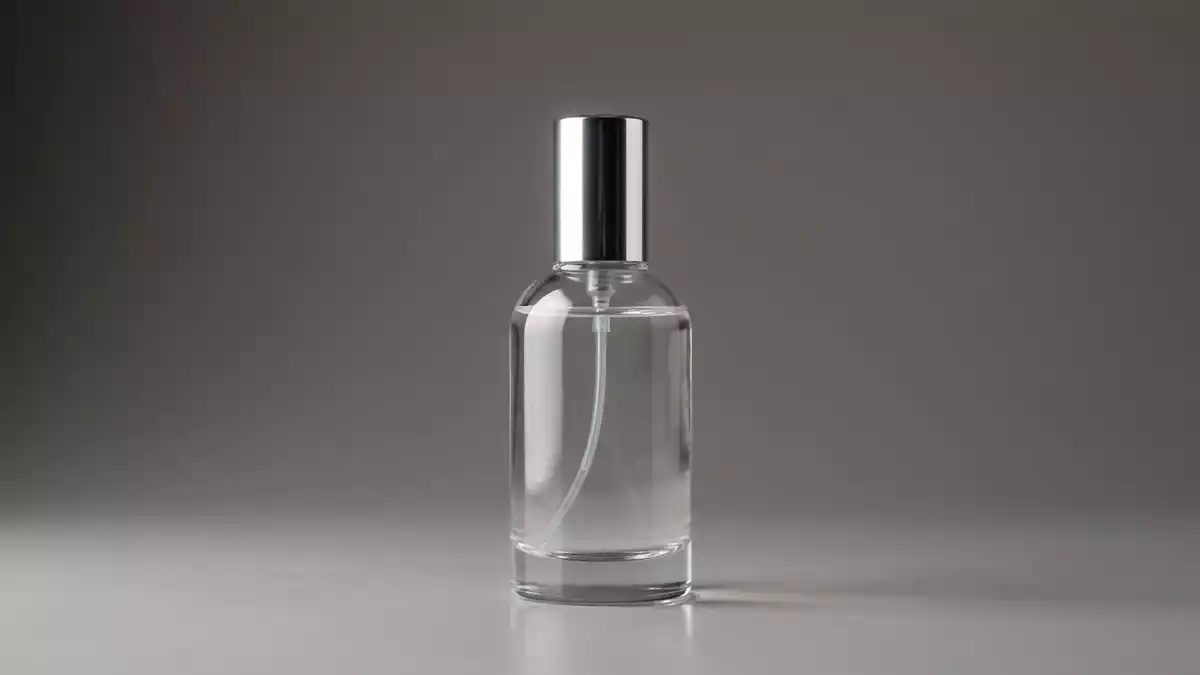 Fotorealistische Studioansicht von Eau de Parfum in neutraler Produktdarstellung