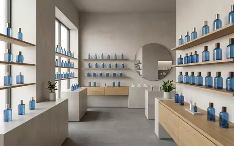 Architektur-Render im Parfuemerie mit Eau de Toilette zum Thema Davidoff Cool Water EdT, neutrales Tageslicht - Foto: THN