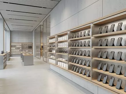 Architektur-Render im Handyzubehoergeschaeft mit Handyhuelle zum Thema Moft Snap Case iPhone, neutrales Tageslicht - Foto: THN