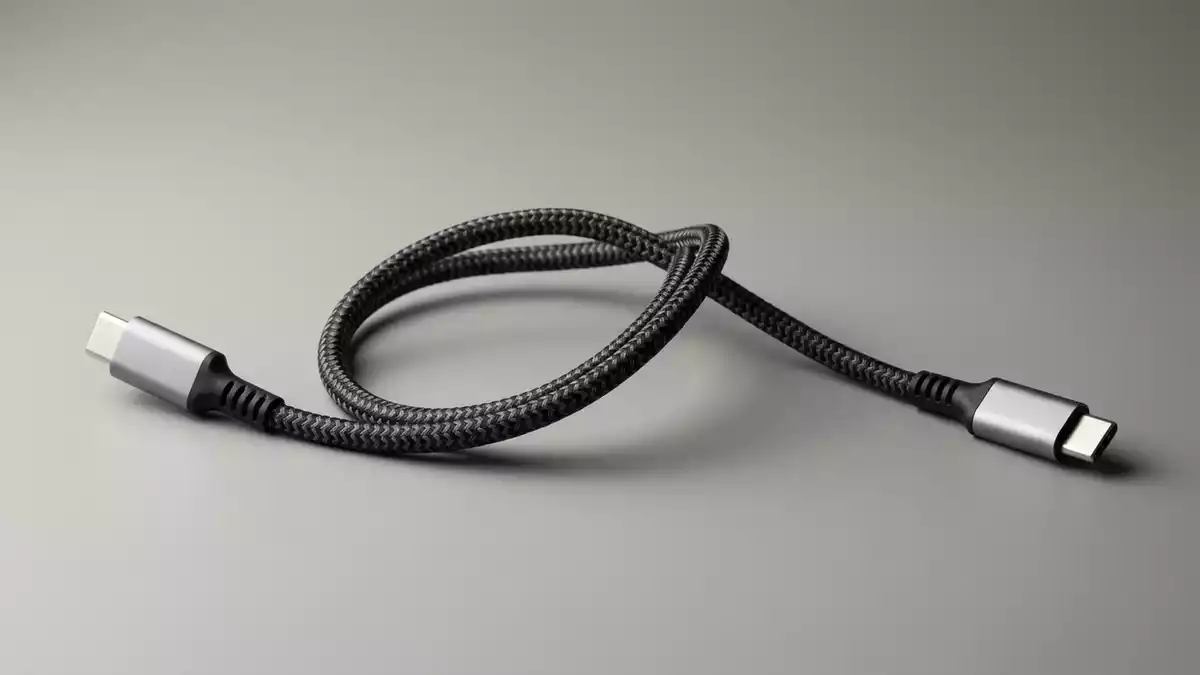 Fotorealistische Studioansicht von Ladekabel in neutraler Produktdarstellung, neutral