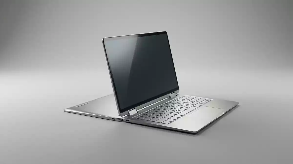 Fotorealistische Studioansicht von Convertible Laptop in neutraler Produktdarstellung