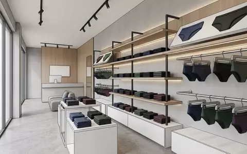 Architektur-Render im Bademodenladen mit Badehose zum Thema Tommy Hilfiger Herren Badehose, neutrales Tageslicht - Foto: THN