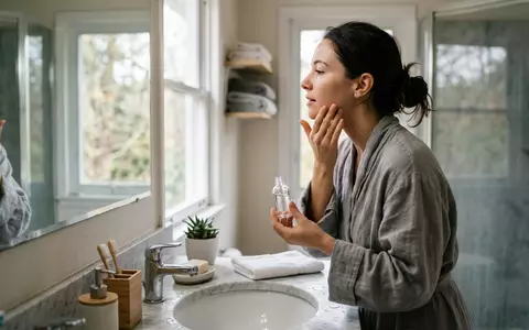 Fotorealistische Aufnahme von Hyaluronserum im Badezimmer zum Thema Vichy Minéral 89 Hyaluron-Serum, natuerliches Licht - Foto: THN