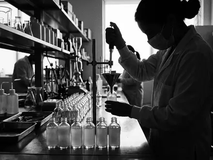 Schwarzweiss-Reportage mit Hyaluronserum zum Thema Vichy Minéral 89 Hyaluron-Serum, hoher Kontrast, sachlich dargestellt - Foto: THN
