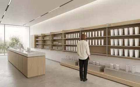 Architektur-Render im Hautpflege Boutique mit Koerperbalsam zum Thema La Roche-Posay Lipikar Baume, neutrales Tageslicht - Foto: THN