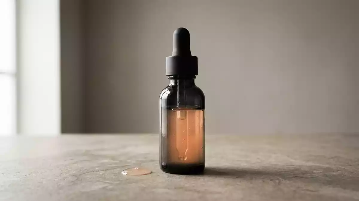 Fotorealistische Studioansicht von Peelingserum in neutraler Produktdarstellung