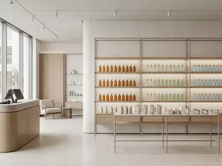 Architektur-Render im Kosmetikladen mit Peelingserum zum Thema The Ordinary AHA 30%, neutrales Tageslicht - Foto: THN