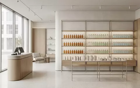 Architektur-Render im Kosmetikladen mit Peelingserum zum Thema The Ordinary AHA 30%, neutrales Tageslicht - Foto: THN