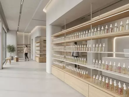 Architektur-Render im Kosmetikladen mit Gesichtsserum zum Thema The Ordinary Niacinamide 10%, neutrales Tageslicht - Foto: THN