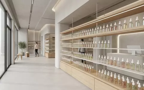 Architektur-Render im Kosmetikladen mit Gesichtsserum zum Thema The Ordinary Niacinamide 10%, neutrales Tageslicht - Foto: THN