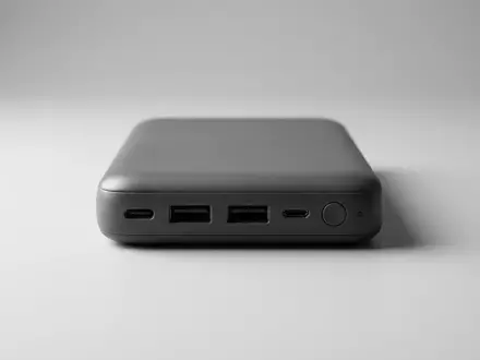 Fotorealistische Studioaufnahme von Powerbank zum Thema Anker PowerCore 26800 mAh, klare Lichtfuehrung - Foto: THN