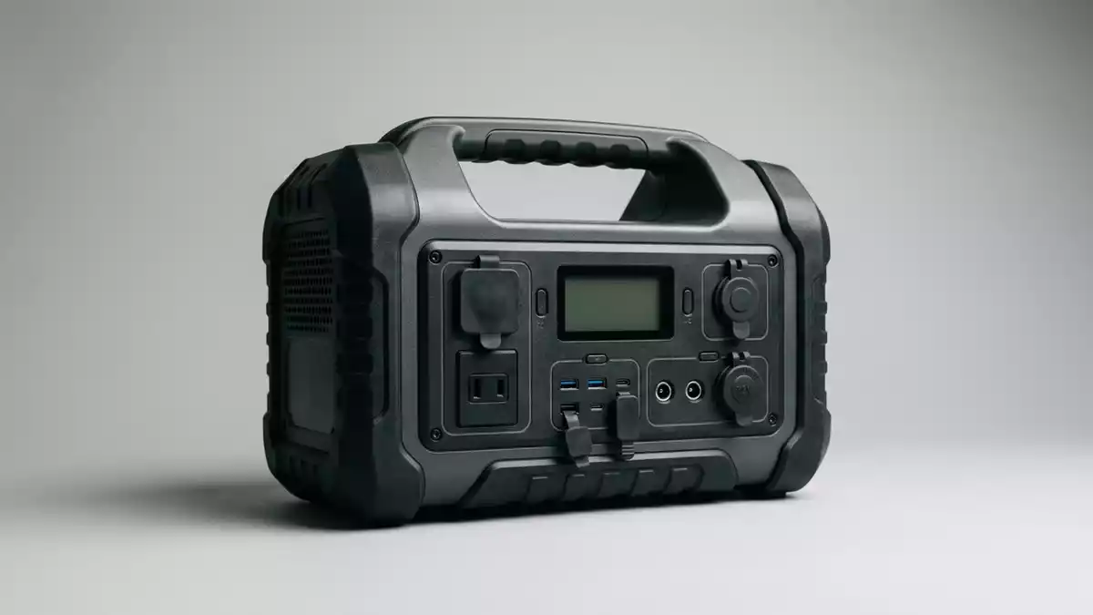 Fotorealistische Studioansicht von Tragbare Powerstation in neutraler Produktdarstellung