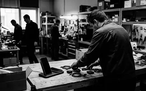 Schwarzweiss-Reportage mit Ladestation zum Thema Anker MagGo 3-in-1 Wireless, hoher Kontrast, sachlich dargestellt - Foto: THN