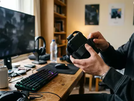 Fotorealistische Aufnahme von Headset-Akku am Heimschreibtisch zum Thema Anker 10000mAh Akku für, natuerliches Licht - Foto: THN