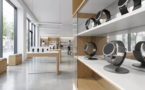 Architektur-Render im Elektronikladen mit Smartwatch zum Thema Huawei Watch GT 5, neutrales Tageslicht - Foto: THN