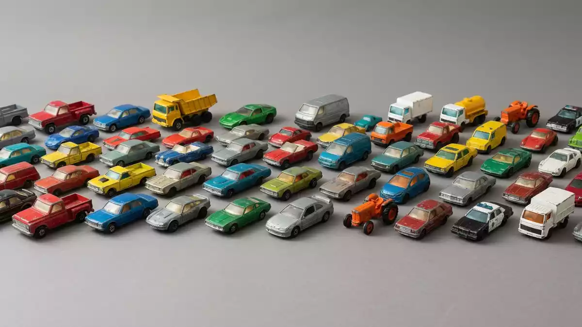 Fotorealistische Studioansicht von Spielzeugfahrzeuge in neutraler Produktdarstellung