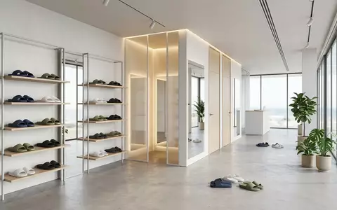 Architektur-Render im Bademodengeschaeft mit Badeschlappen zum Thema Under Armour Herren Ignite, neutrales Tageslicht - Foto: THN