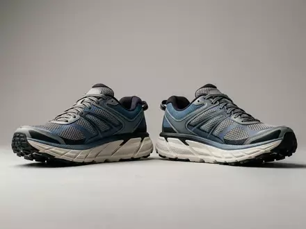 Fotorealistische Studioaufnahme von Laufschuhe zum Thema Hoka Bondi 8 Laufschuhe, klare Lichtfuehrung - Foto: THN