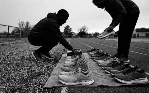 Schwarzweiss-Reportage mit Laufschuhe zum Thema Hoka Clifton 9 Laufschuhe, hoher Kontrast, sachlich dargestellt - Foto: THN