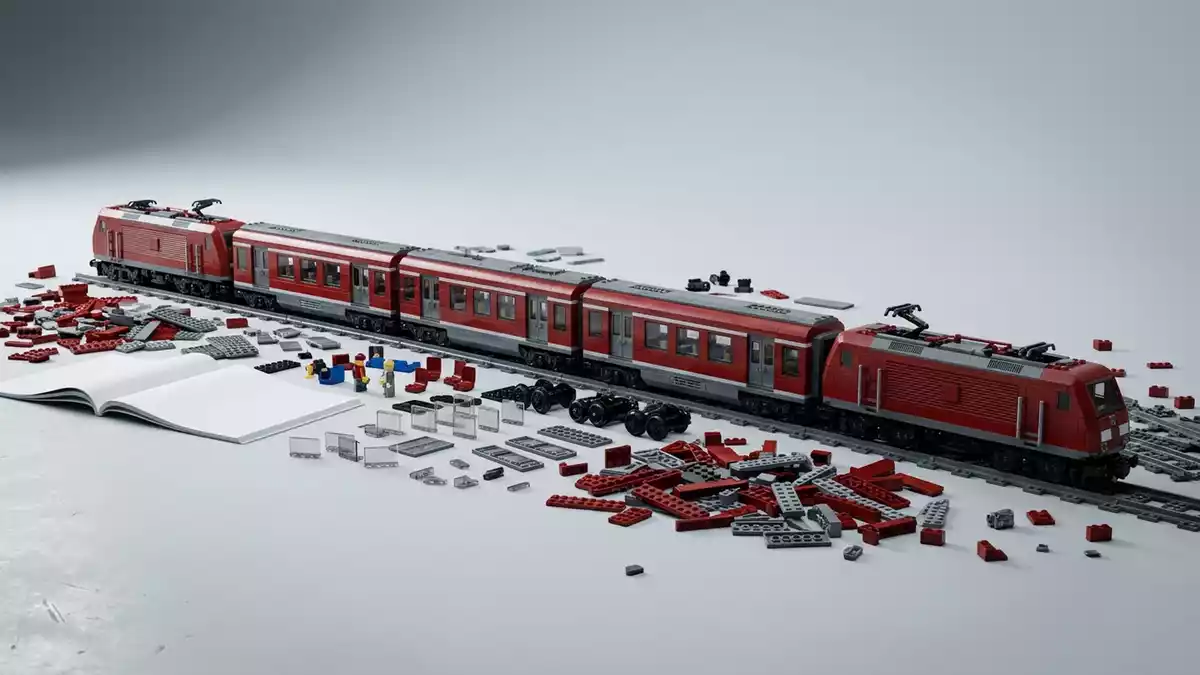 Fotorealistische Studioansicht von Zugbausatz in neutraler Produktdarstellung, neutral