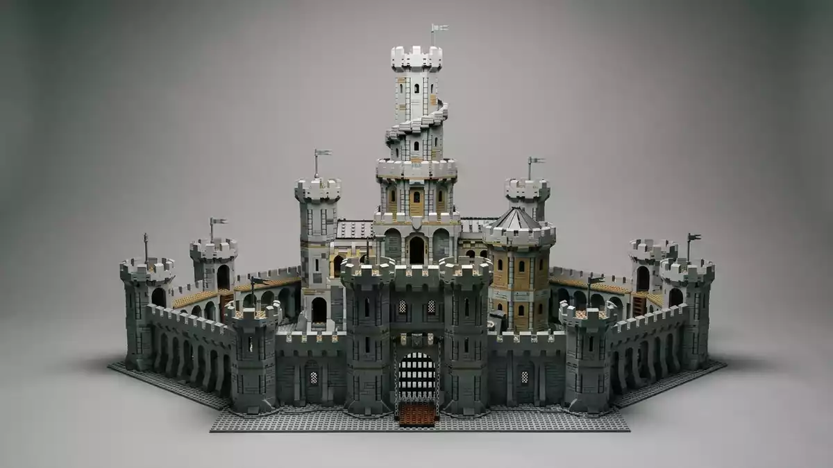 Fotorealistische Studioansicht von Schlossbausatz in neutraler Produktdarstellung