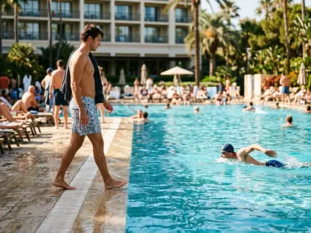 Fotorealistische Aufnahme von Badeshorts am Pool zum Thema Shiwi Herren Badeshorts Solid, natuerliches Licht - Foto: THN
