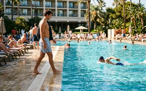 Fotorealistische Aufnahme von Badeshorts am Pool zum Thema Shiwi Herren Badeshorts Solid, natuerliches Licht - Foto: THN