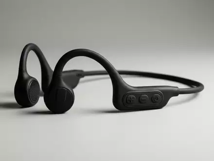 Fotorealistische Studioaufnahme von Knochenschall-Kopfhoerer zum Thema SHOKZ OpenSwim Pro Knochenschall-Kopfhörer, klare Lichtfuehrung - Foto: THN