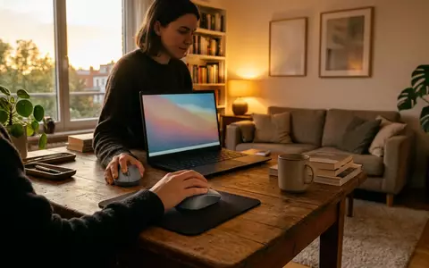 Fotorealistische Aufnahme von Kabellose Maus im Wohnzimmer zum Thema Logitech G305 Lightspeed Gaming, warmes Abendlicht - Foto: THN