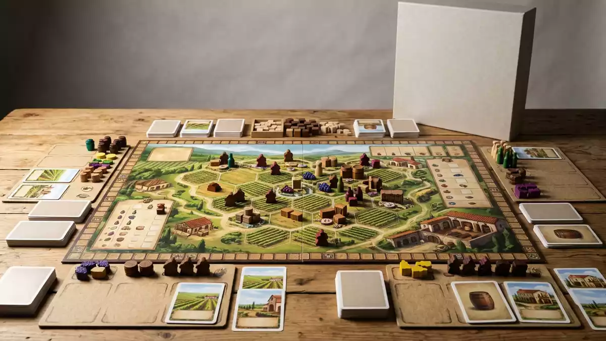 Fotorealistische Studioansicht von Brettspiel in neutraler Produktdarstellung, neutral