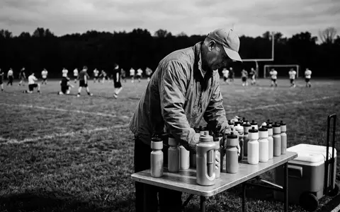 Schwarzweiss-Reportage mit Filterflasche zum Thema BRITA Fill&Go Active 600ml, hoher Kontrast, sachlich dargestellt - Foto: THN