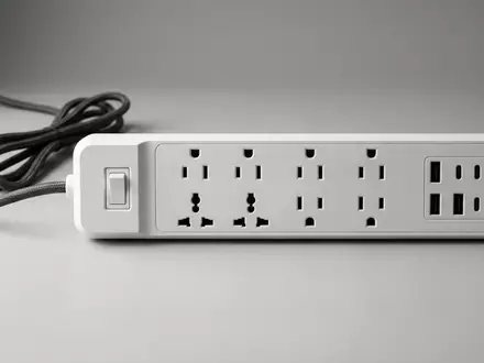 Fotorealistische Studioaufnahme von Steckdosenleiste zum Thema Brennenstuhl Power Strip 6-fach, klare Lichtfuehrung - Foto: THN