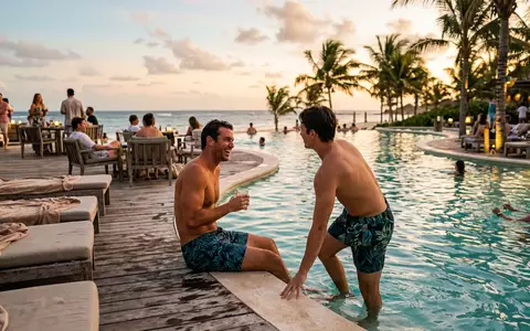 Fotorealistische Aufnahme von Badeshorts am Pool zum Thema RIPT Herren Badeshorts Tie-Dye, warmes Abendlicht - Foto: THN