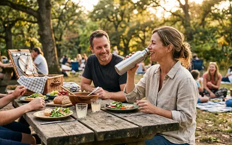 Fotorealistische Aufnahme von Aluminiumflasche beim Picknick zum Thema Sigg Classic Alu 750ml, warmes Abendlicht - Foto: THN