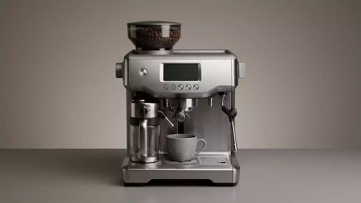 Fotorealistische Studioansicht von Kaffeevollautomat in neutraler Produktdarstellung