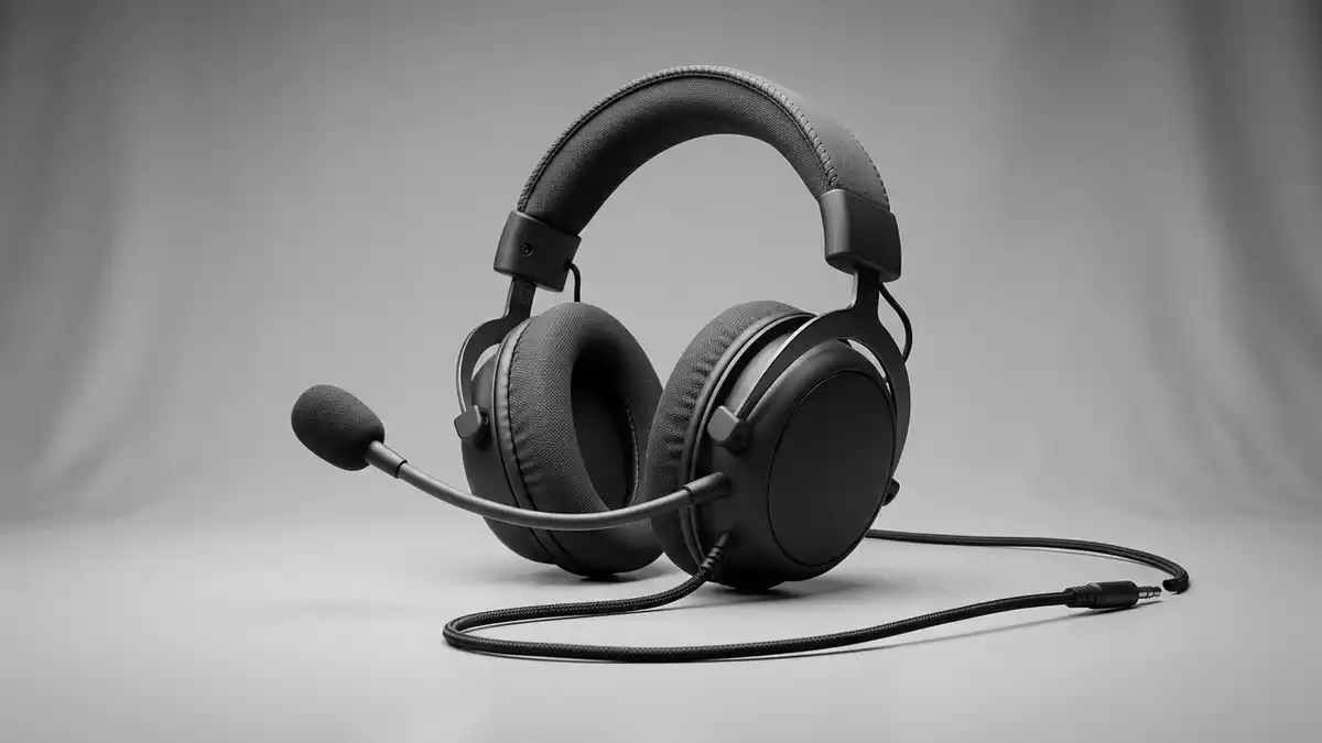 Fotorealistische Studioansicht von Gaming-Headset in neutraler Produktdarstellung