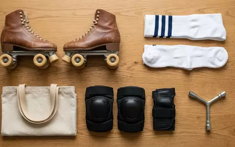 Flatlay-Arrangement rund um Rollschuhe zum Thema Moxi Lolly Rollschuhe Damen, weiches Oberlicht - Foto: THN