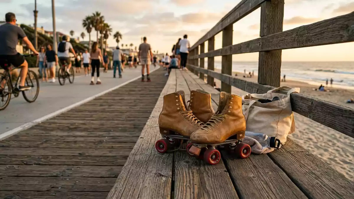 Fotorealistische Ansicht von Rollschuhe an der Promenade in warmem Abendlicht, neutral