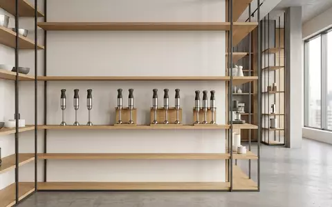 Architektur-Render im Kuechengeraetegeschaeft mit Stabmixer zum Thema Bosch VitaMaxx MSM6M810 Stabmixer, neutrales Tageslicht - Foto: THN