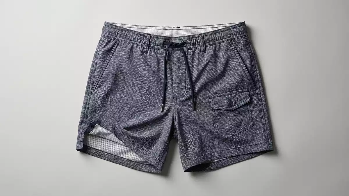 Fotorealistische Studioansicht von Badeshorts in neutraler Produktdarstellung, neutral