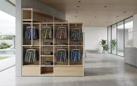 Architektur-Render im Schwimmsportgeschaeft mit Badeshorts zum Thema Paul Smith Herren Badeshorts, neutrales Tageslicht - Foto: THN