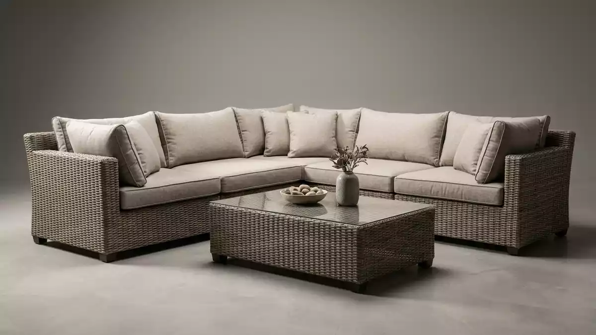 Fotorealistische Studioansicht von Gartenlounge in neutraler Produktdarstellung