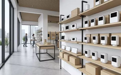Architektur-Render im Haustechnikladen mit Heizkoerperthermostate zum Thema tado Smartes Heizkörperthermostat X, neutrales Tageslicht - Foto: THN