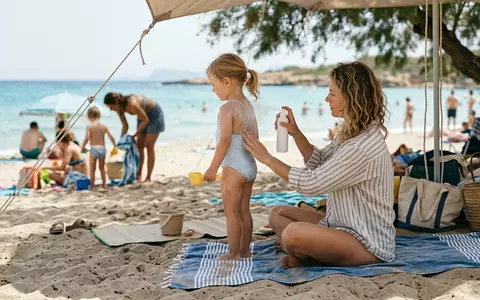 Fotorealistische Aufnahme von Sonnenspray am Strand zum Thema NIVEA Sun Kids Sonnencreme, natuerliches Licht - Foto: THN
