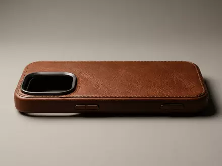 Fotorealistische Studioaufnahme von Handyhuelle zum Thema Nomad Modern Leather Case, klare Lichtfuehrung - Foto: THN