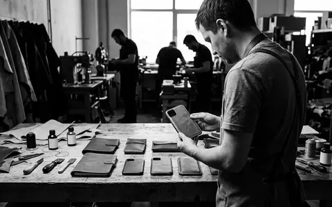 Schwarzweiss-Reportage mit Handyhuelle zum Thema Nomad Modern Leather Case, hoher Kontrast, sachlich dargestellt - Foto: THN