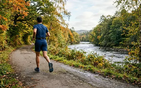 Fotorealistische Aufnahme von Laufschuhe am Flussufer zum Thema Decathlon Kiprun KS900 Laufschuhe, natuerliches Licht - Foto: THN