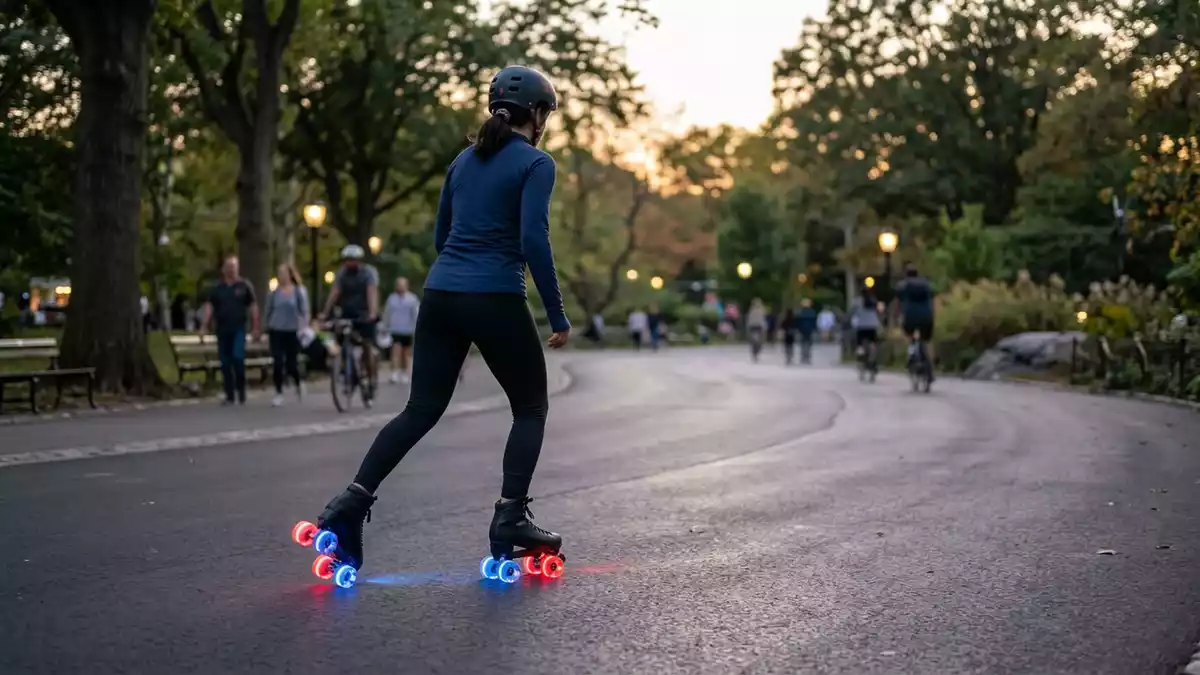 Fotorealistische Ansicht von Rollschuhe im Park in realer Umgebung, sachlich dargestellt